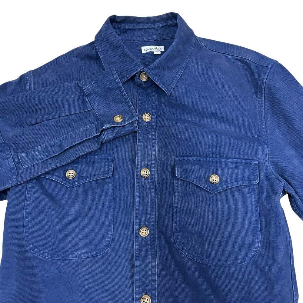 Steven Alan Denim Button Up Shirt Men's XS Blue‎ Jean Long Sleeve Flap Pocket